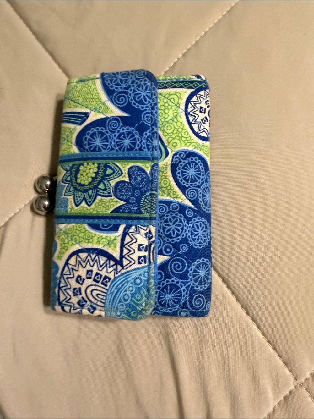 Blue & Green Patterned Fabric Phone Wallet Case